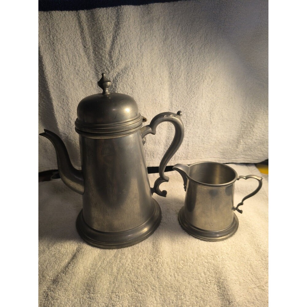 Vintage Boardman Colonial Pewter Coffee Pot Creamer Set Lighthouse #130 2 Pc